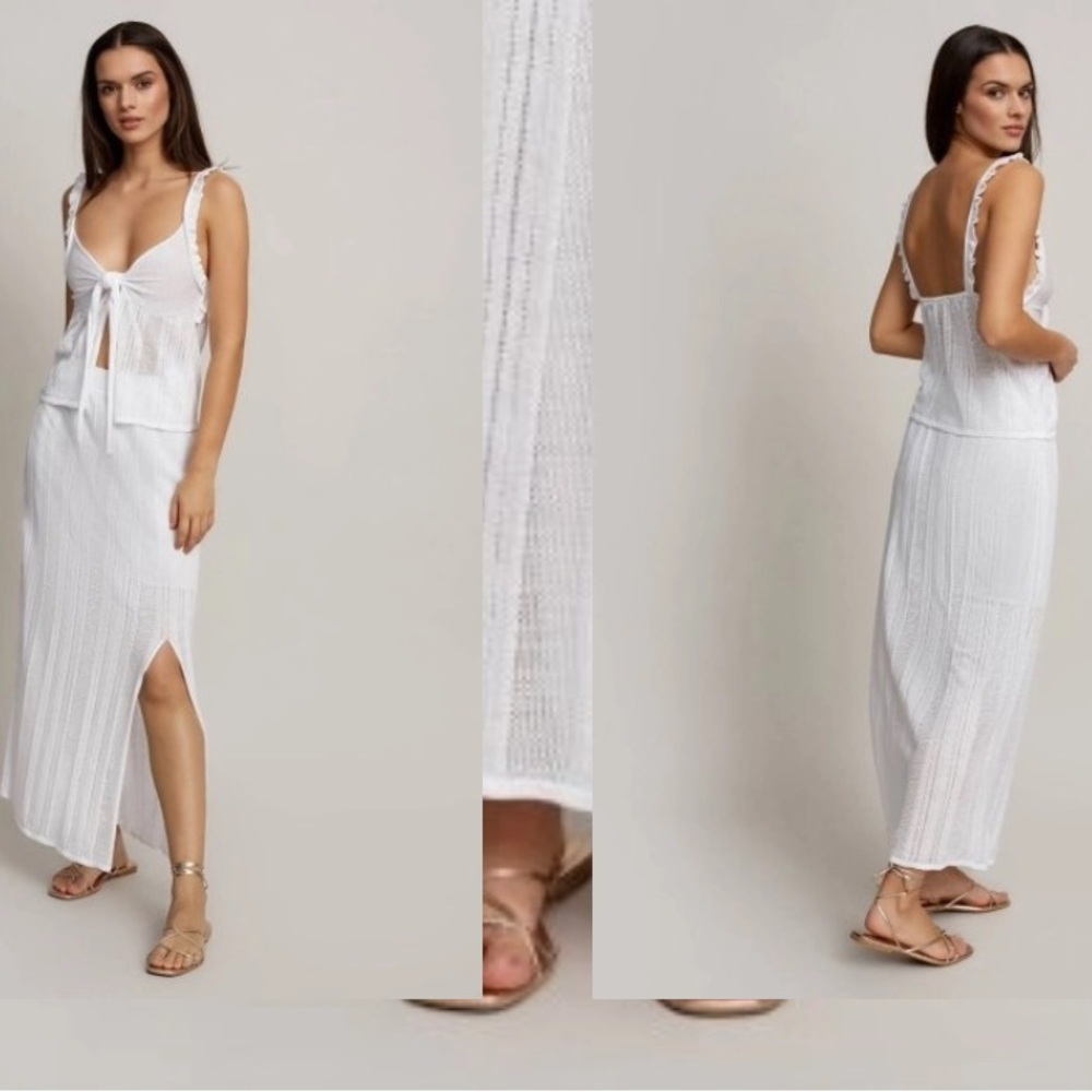 NWT Knitss Jay SLIT DETAILED WHITE POINTELLE KNIT SKIRT SIZE M